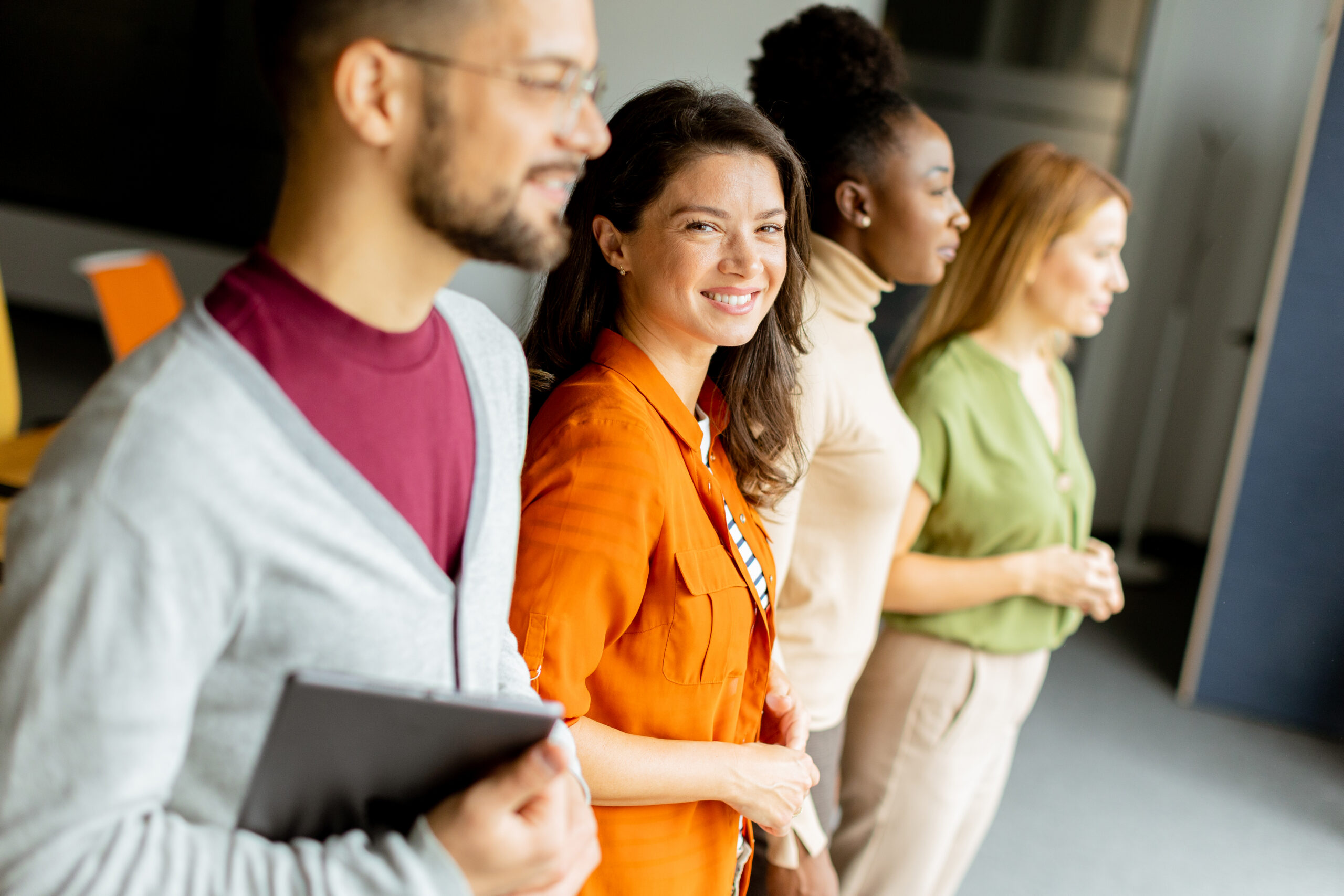 Young professionals experiencing career development in person